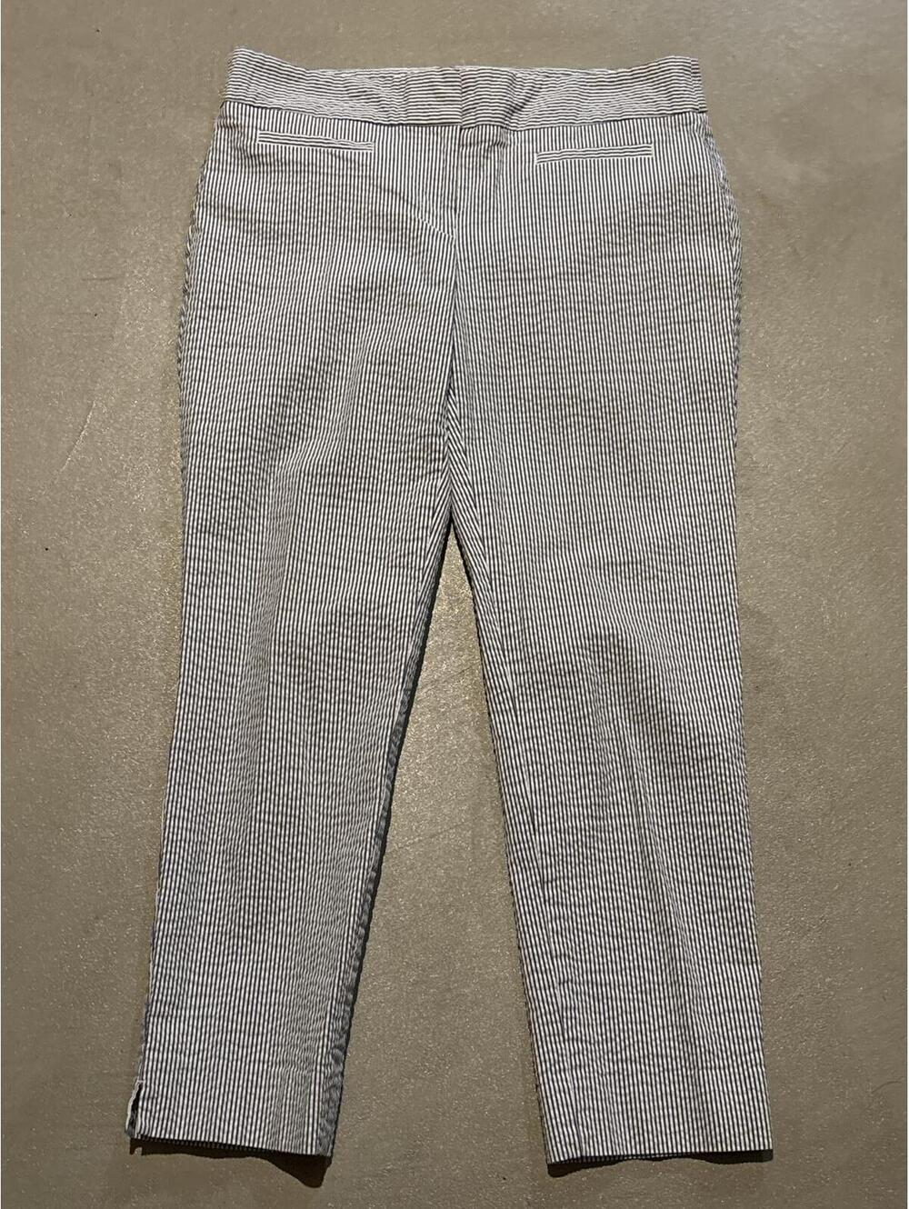Ann Taylor Blue & White Seersucker Striped Cropped Pants